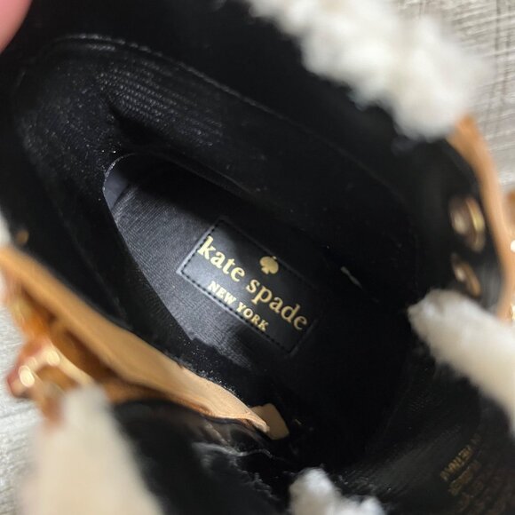 Kate Spade Raegan Classic Saddle Lace Up Boots Faux Fur NIB Brown Women’s Sz 7 - Picture 8 of 12